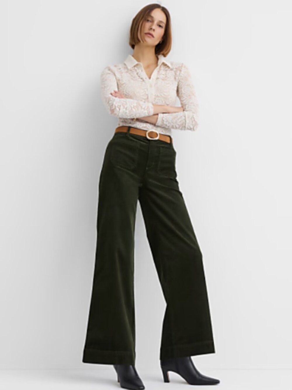 Loft NWT Palmer wide leg pants brushed corduroy mountain evergreen size 14